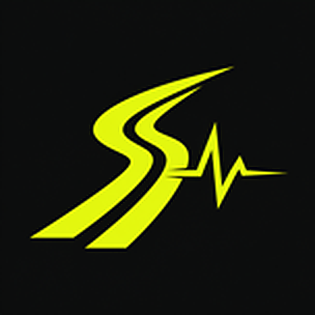 RaceFlow app icon with a neon route and heartbeat mark
